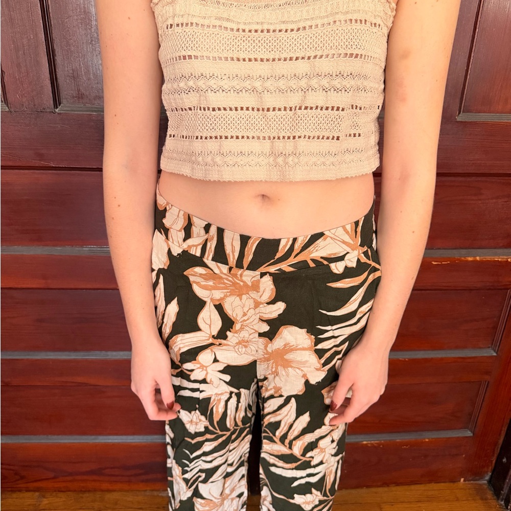 Crochet Crop Top and Floral Pants Set
